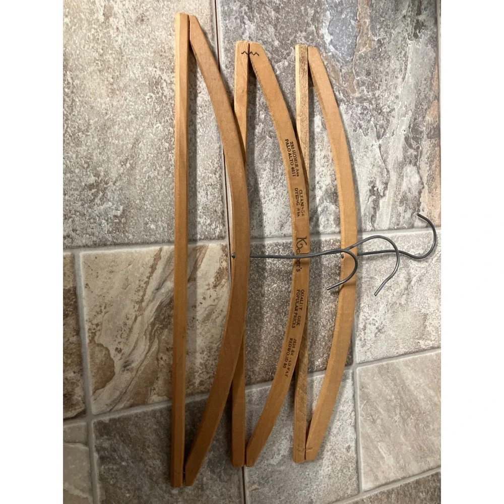 Vintage Kellner's Wooden Suit Hangers with Trouser Bar Palo Alto Set of 3 17in